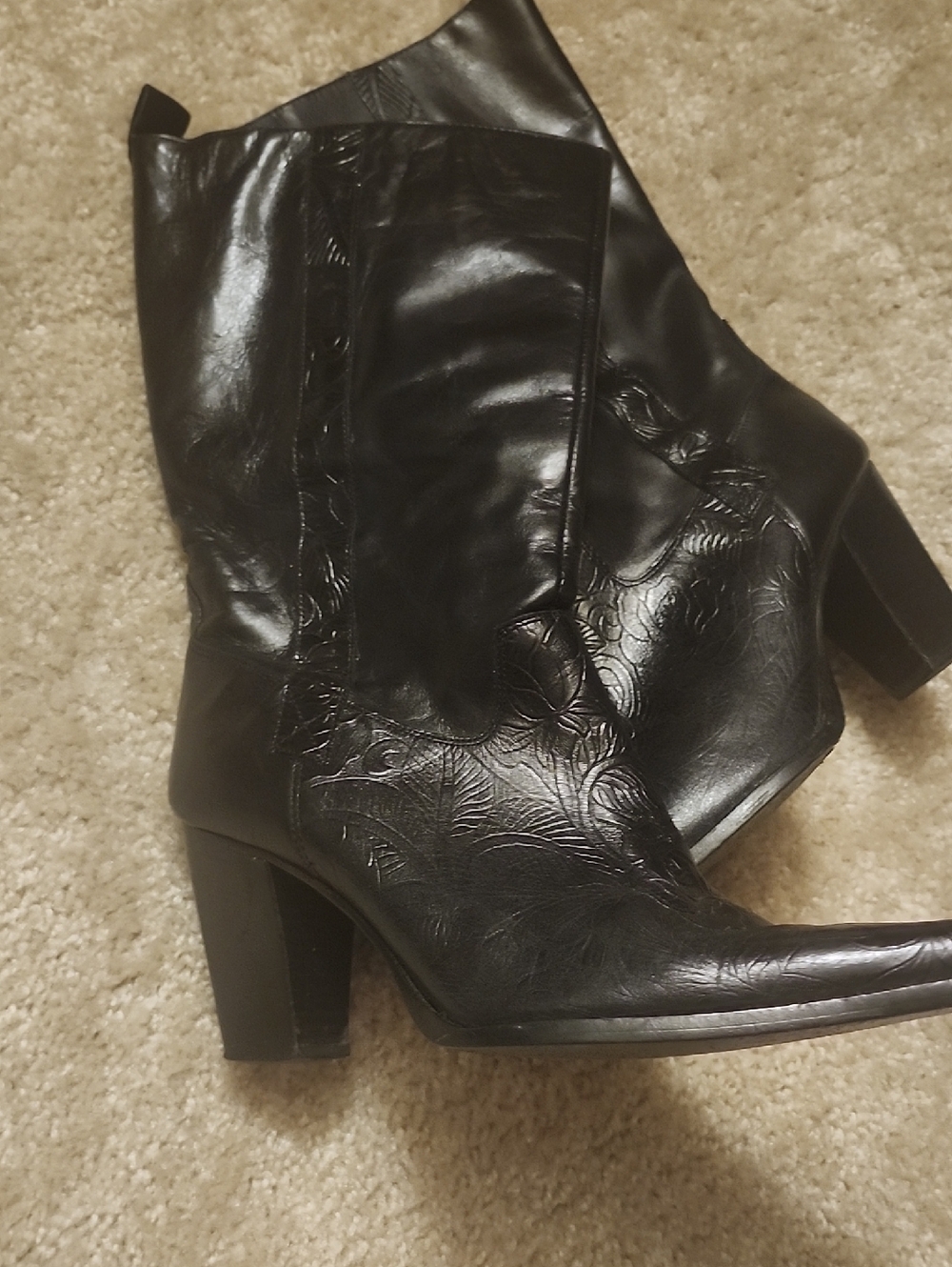 ANTONIO MELANI Black Leather Western-Style Heeled Boots